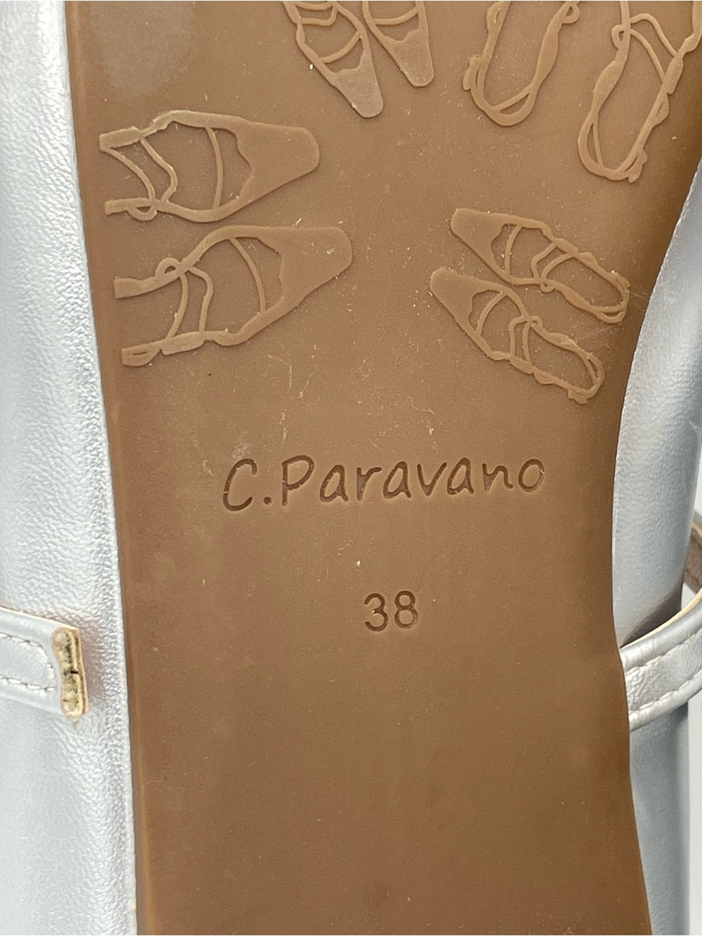 C. Paravano Clara Silver Mary Jane Ballet Flats with Beige Suede Trim and Bow. - Picture 11 of 11